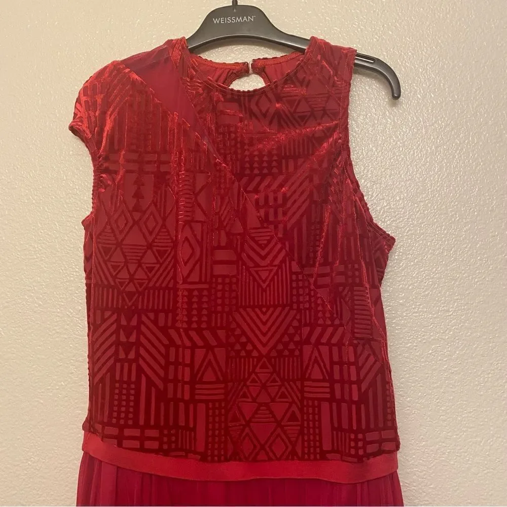 Weissman Dance costume red maxi mesh flocked dress More 12261 Adult XLA